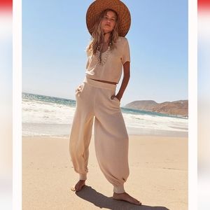 NWT FREE PEOPLE Nolan Neutral Beige Sweater & Pants Set